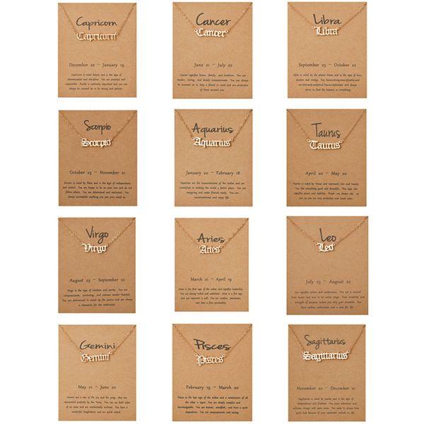 new 12 zodiac letter choker necklaces with gift card personalized 12 constellation sign pendant gold silver chains for women fashion jewelry
new 12 zodiac letter choker necklaces with gift card personalized 12 constellation sign pendant gold silver chains for women fashion jewelry