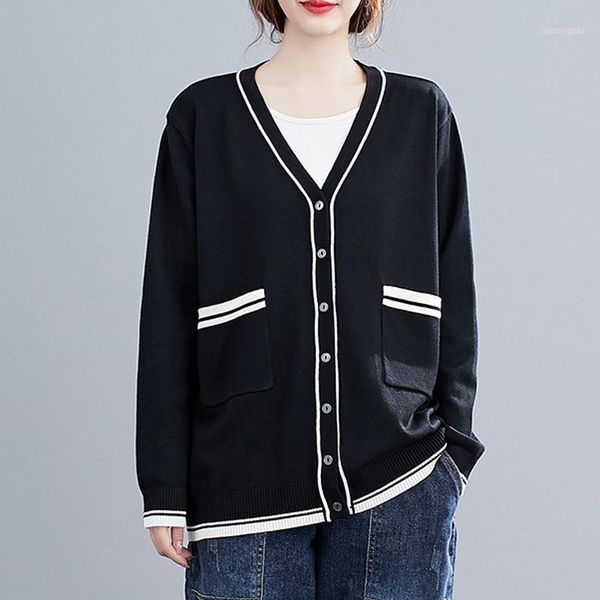 autumn winter woman knitted coats o-neck long sleeve pocket jackets streetwear 1, White 
autumn winter woman knitted coats o-neck long sleeve pocket jackets streetwear 1, White