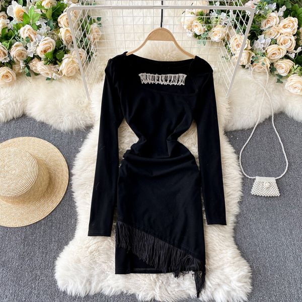 2021 new singiny fringe design spotty girly neck long thin autumn streetwear short dress 4d6s, Black;gray
2021 new singiny fringe design spotty girly neck long thin autumn streetwear short dress 4d6s, Black;gray