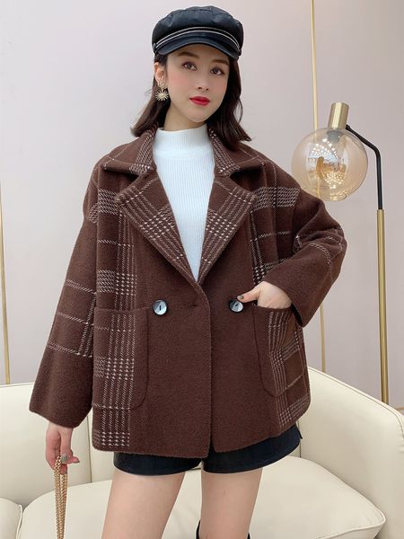 2021 new autumn and winter women's simple plaid wear all-match lapel short double-breasted wool coat xz37, Black
2021 new autumn and winter women's simple plaid wear all-match lapel short double-breasted wool coat xz37, Black