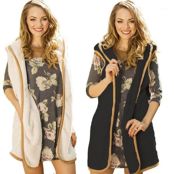 women open wool front vest long tunic shawl collar draped hooded cardigan1, Black;white
women open wool front vest long tunic shawl collar draped hooded cardigan1, Black;white
