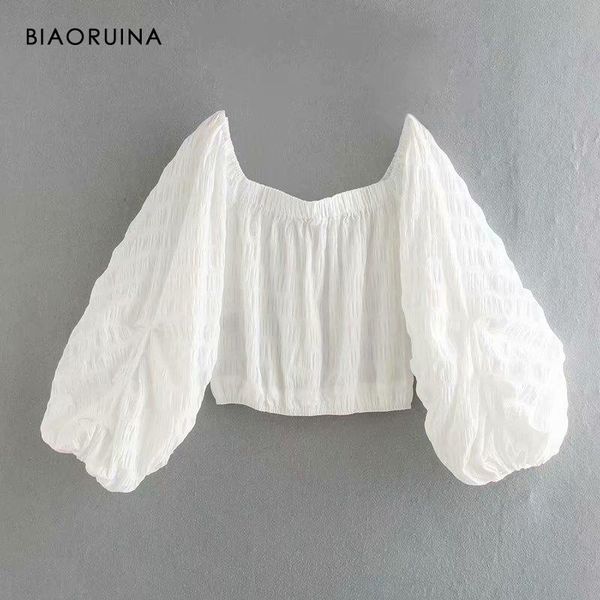 biaoruina women's white fashion high waist short shirt lantern sleeve slash neck female blouse crop new arrival
biaoruina women's white fashion high waist short shirt lantern sleeve slash neck female blouse crop new arrival