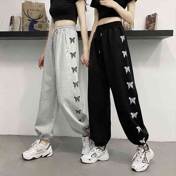 women spring summer fashion elastic high waist loose casual ankle length sweatpants lady butterfly embroidery oversize trousers, Black;white
women spring summer fashion elastic high waist loose casual ankle length sweatpants lady butterfly embroidery oversize trousers, Black;white