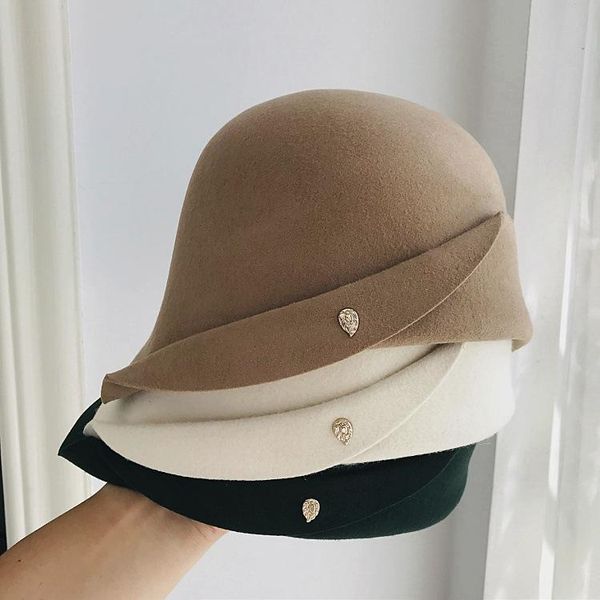new japanese women's hat metal leaf label folded brim women's retro fashion woolen basin hat fisherman felt bucket hats, Blue;gray
new japanese women's hat metal leaf label folded brim women's retro fashion woolen basin hat fisherman felt bucket hats, Blue;gray
