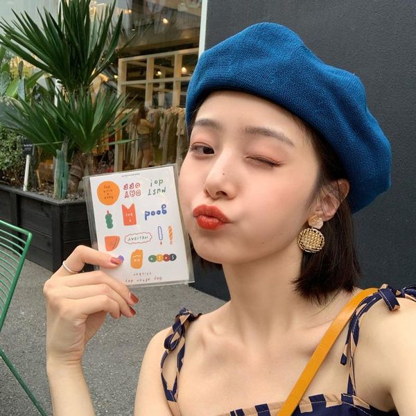 berets original design hand hook women beret hats ladies flat straw solid cap spring autumn, Blue;gray
berets original design hand hook women beret hats ladies flat straw solid cap spring autumn, Blue;gray