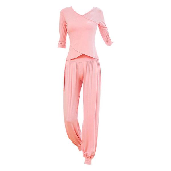 yoga outfits 1 set loose activewear soft shirts and trousers, White;red