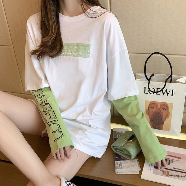pure cotton autumn new fake two piece long sleeve t-shirt women's coat t-shirt korean alphabet printing loose mid length fashion rcf, White
pure cotton autumn new fake two piece long sleeve t-shirt women's coat t-shirt korean alphabet printing loose mid length fashion rcf, White