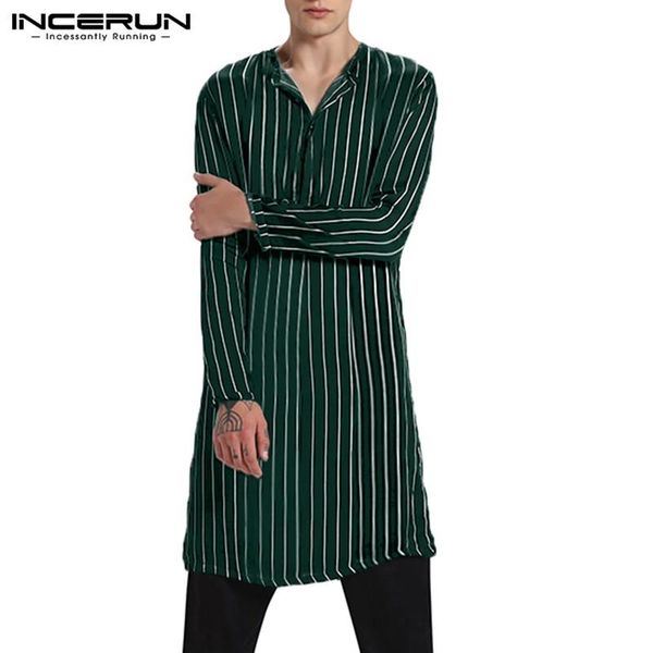 2020 men long shirts striped vintage long sleeve v neck kurtas chic casual streetwear camisa masculina s-5xl incerun, White;black
2020 men long shirts striped vintage long sleeve v neck kurtas chic casual streetwear camisa masculina s-5xl incerun, White;black