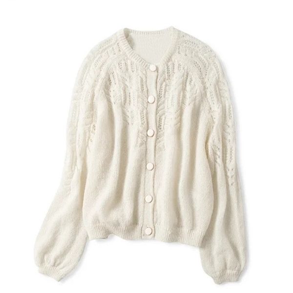 spring women hollow out knitted cardigan o neck solid color single breasted knitted sweater knitwear 201128, White;black
spring women hollow out knitted cardigan o neck solid color single breasted knitted sweater knitwear 201128, White;black