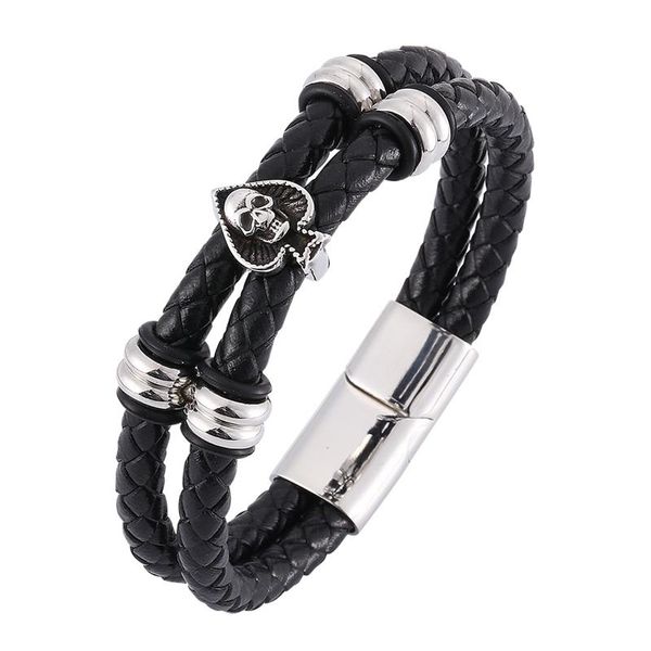punk men bracelet trendy double layer braided leather bracelet skull spades stainless steel magnetic clasp male jewelry sp0327, Golden;silver
punk men bracelet trendy double layer braided leather bracelet skull spades stainless steel magnetic clasp male jewelry sp0327, Golden;silver