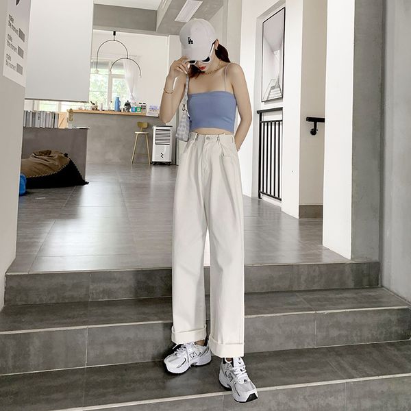 2021 new white women's casual brem breech waistline retro-broad leg pants korean all-match simple plus size full-length orw1, Blue
2021 new white women's casual brem breech waistline retro-broad leg pants korean all-match simple plus size full-length orw1, Blue