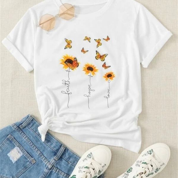 floral & butterfly print tee faith hope love butterfly print t-shirt lovely cute women's round neck women's t-shirt s-3xl, White
floral & butterfly print tee faith hope love butterfly print t-shirt lovely cute women's round neck women's t-shirt s-3xl, White