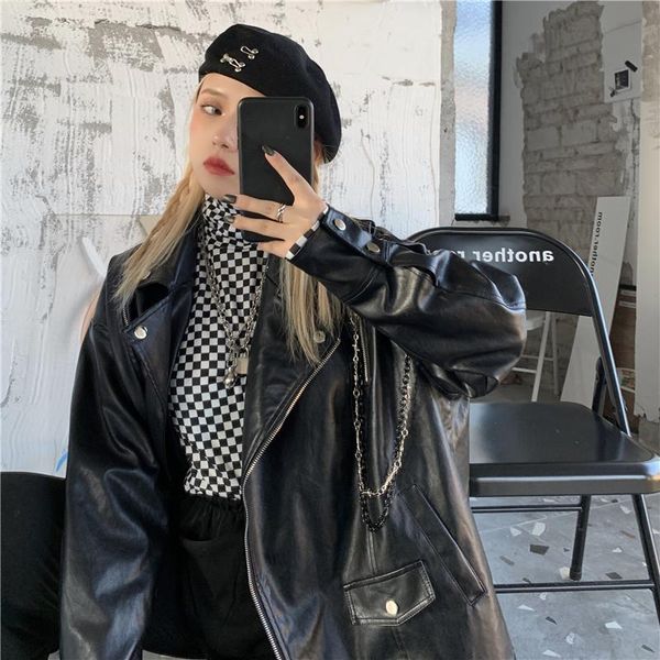 women's leather & faux japanese fashion women jacket loose chic streetwear long sleeve coat outerwear korean high street black a096
women's leather & faux japanese fashion women jacket loose chic streetwear long sleeve coat outerwear korean high street black a096