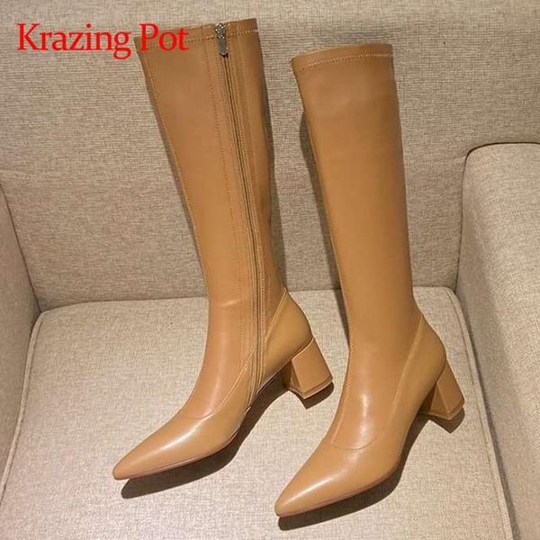 boots krazing pot cow leather pointed toe high heel stretch french romantic beauty lady party dating zipper knee-high l96, Black 
boots krazing pot cow leather pointed toe high heel stretch french romantic beauty lady party dating zipper knee-high l96, Black