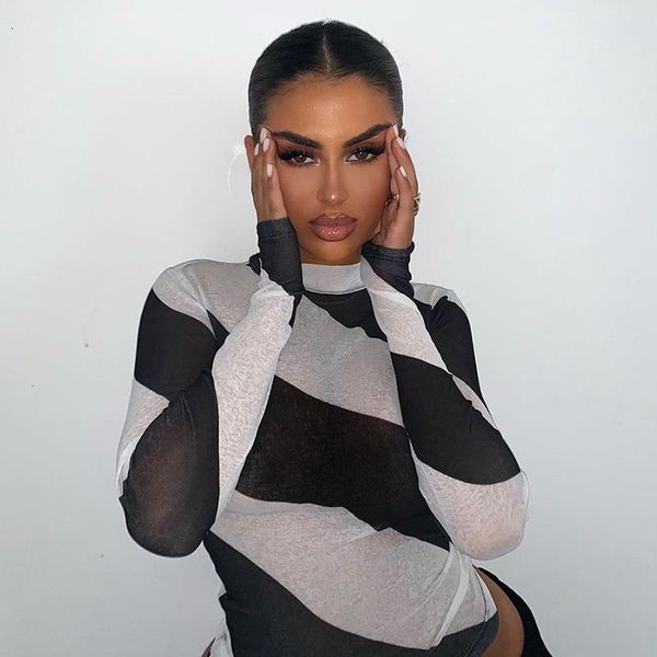 contrast chic striped vintage turtleneck t-shirts casual female fall basic translucent slim tees streetwear kg-275, White
contrast chic striped vintage turtleneck t-shirts casual female fall basic translucent slim tees streetwear kg-275, White