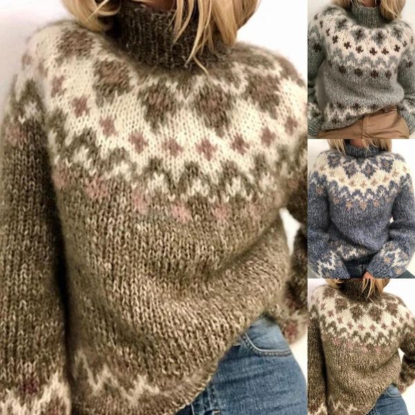 women thicken retro print turtleneck warm knitted sweater jacquard weave long sleeve jumpers warm pullover, White;black
women thicken retro print turtleneck warm knitted sweater jacquard weave long sleeve jumpers warm pullover, White;black