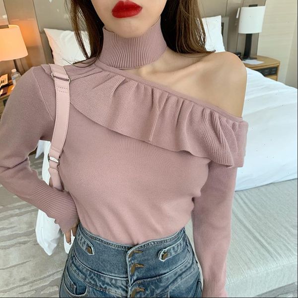women pullovers sweater new 2021 off shoulder ruffled long sleeve knitted autumn spring fashion elegant ladies, White;black
women pullovers sweater new 2021 off shoulder ruffled long sleeve knitted autumn spring fashion elegant ladies, White;black