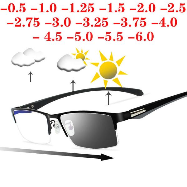 sun pchromic myopia eyeglasses men finished chameleon lens prescription glasses half metal frame -0.5 -0.75 -1.0 -2 to -6, White;black
sun pchromic myopia eyeglasses men finished chameleon lens prescription glasses half metal frame -0.5 -0.75 -1.0 -2 to -6, White;black