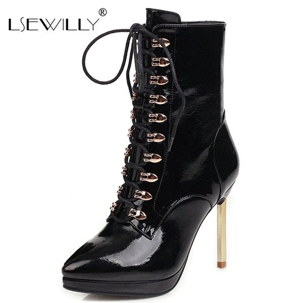 boots lsewilly women ankle shoes rivet platform super high heel lady pointed toe thin heels zip lace up autumn, Black
boots lsewilly women ankle shoes rivet platform super high heel lady pointed toe thin heels zip lace up autumn, Black