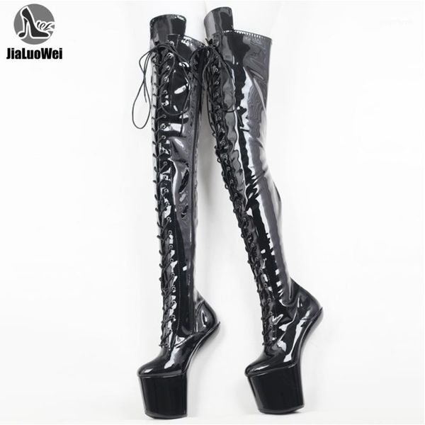 boots women long shaft crotch high 8' heel platform strange heellless custom made1, Black