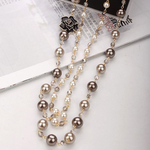korean camellia double layerd sweater long chain pearl necklace pendant jewelry for women party, Silver
korean camellia double layerd sweater long chain pearl necklace pendant jewelry for women party, Silver
