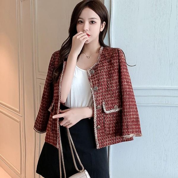 women's jackets elegant tweed women 2021 autumn retro short jacket female lady temperament round neck casual slim coat, Black;brown
women's jackets elegant tweed women 2021 autumn retro short jacket female lady temperament round neck casual slim coat, Black;brown