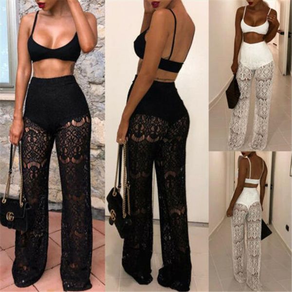 2021 new summer beachwear hollow out high waist lace see through women wide leg pants cover up straight long beach pants, Black;white
2021 new summer beachwear hollow out high waist lace see through women wide leg pants cover up straight long beach pants, Black;white