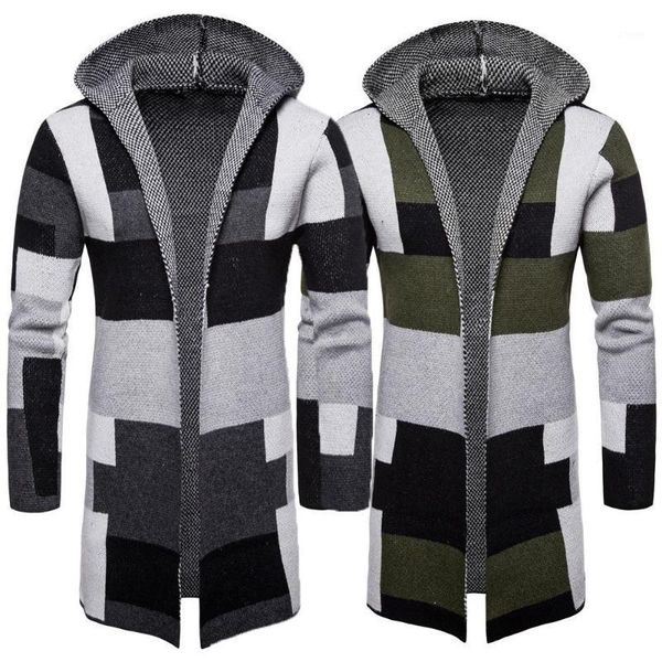 men fashion hooded knit cardigan sweater coat long sleeve color blocks overcoat for men1, Black;brown
men fashion hooded knit cardigan sweater coat long sleeve color blocks overcoat for men1, Black;brown