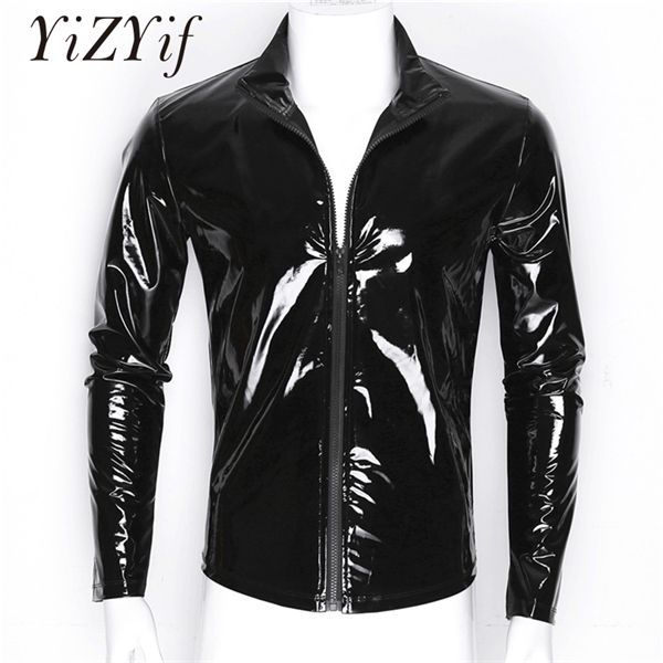 yizyif shiny metallic front-zip stand collar wet look patent leather nightclub style long sleeve for men c1103, Black;brown
yizyif shiny metallic front-zip stand collar wet look patent leather nightclub style long sleeve for men c1103, Black;brown