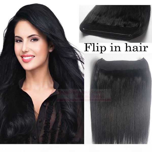 

zzhair 16"-32" 100% brazilian remy human hair halo hair flips in on human hair extension 1pcs set non-clips #1 jet black 80g-200g, Black;brown