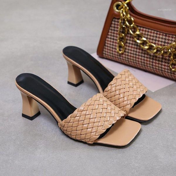 summer weave leather high heels slippers women solid color square toe thin heels ladies sandals outdoor slides1, Black
summer weave leather high heels slippers women solid color square toe thin heels ladies sandals outdoor slides1, Black