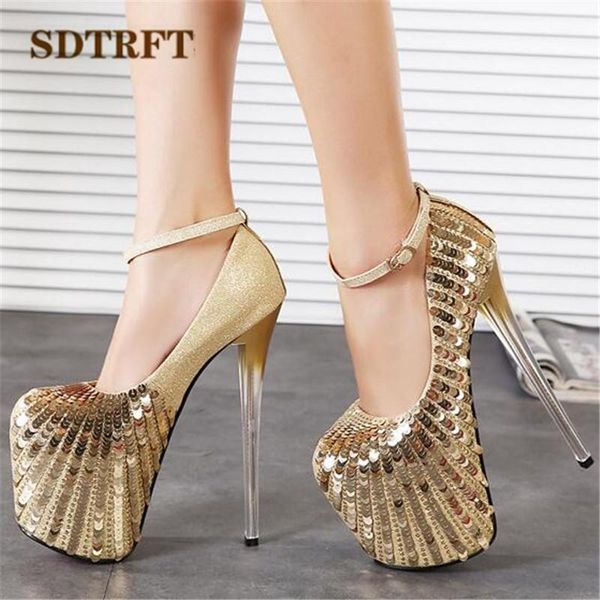 sdtrft gold sequins pumps ladies platform shoes woman 20cm ultra high thin heels zapatos mujer nighclub ankle strap cd stiletto1, Black
sdtrft gold sequins pumps ladies platform shoes woman 20cm ultra high thin heels zapatos mujer nighclub ankle strap cd stiletto1, Black