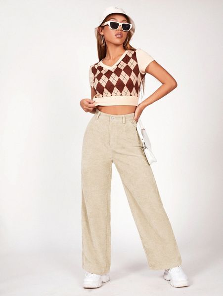 petite slant pocket cord straight leg pants k8kf#, Black;white