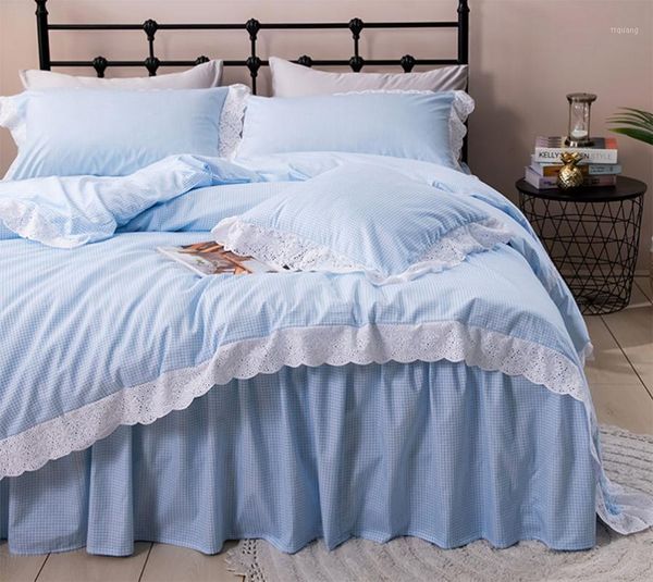 lovely blue plaid lace bedding set teen,twin full  king cotton single double home textile bedspread pillow case quilt cover1 
lovely blue plaid lace bedding set teen,twin full  king cotton single double home textile bedspread pillow case quilt cover1