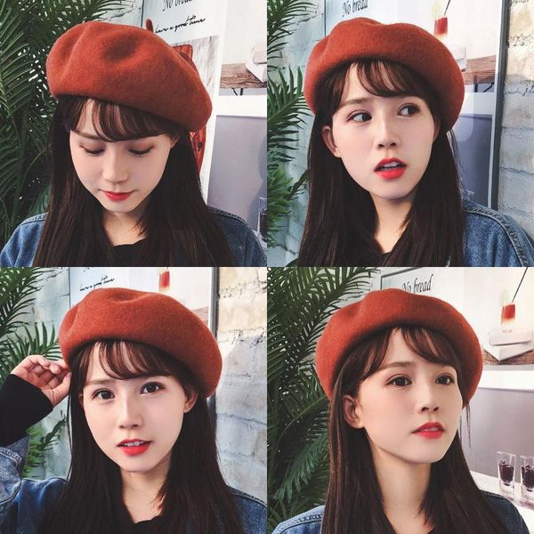 autumn and winter women's beret casual wool warm hat, Blue;gray