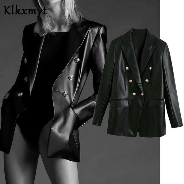 klkxmyt za blazer women fashion faux leather double breasted blazers coat vintage long sleeve female outerwear chic 201201, White;black
klkxmyt za blazer women fashion faux leather double breasted blazers coat vintage long sleeve female outerwear chic 201201, White;black