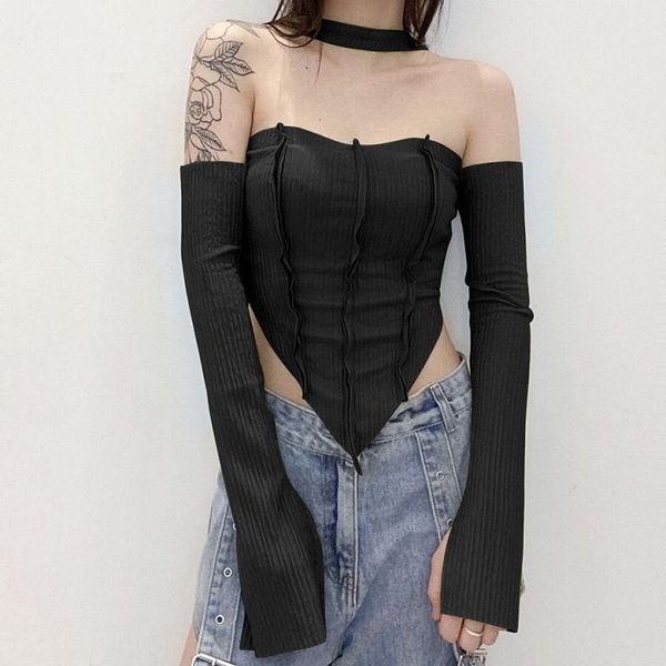 women summer fashion halter crop tanks camis off shoulder long sleeve slim fit t shirts, White
women summer fashion halter crop tanks camis off shoulder long sleeve slim fit t shirts, White