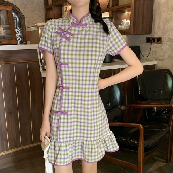 2021 new autumn and summer elegant girl chinese retro-chess modified cheongsam plied word-dress fashion h8c1, Black;gray
2021 new autumn and summer elegant girl chinese retro-chess modified cheongsam plied word-dress fashion h8c1, Black;gray