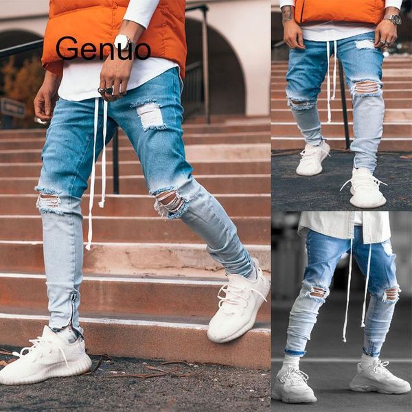 spring and summer new men's small feet broken hole zipper foot mouth black fashion denim men's pants1, Blue
spring and summer new men's small feet broken hole zipper foot mouth black fashion denim men's pants1, Blue