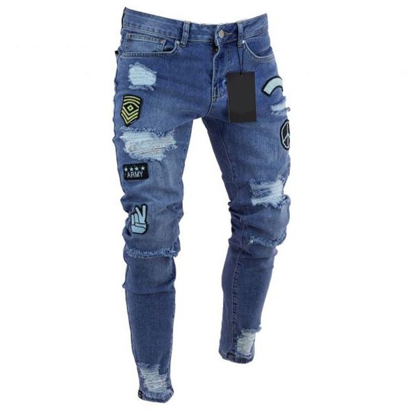 men hip hop hole embroidered jeans men slim high elastic cotton moto biker classic cowboys pants young man black pencil pant, Blue
men hip hop hole embroidered jeans men slim high elastic cotton moto biker classic cowboys pants young man black pencil pant, Blue