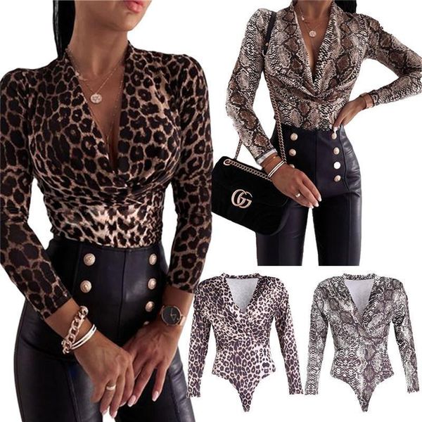 women leopard print bodysuits playsuit snakeskin v neck long sleeves slim jumpsuits office lady casual fashion rompers, Black;white
women leopard print bodysuits playsuit snakeskin v neck long sleeves slim jumpsuits office lady casual fashion rompers, Black;white