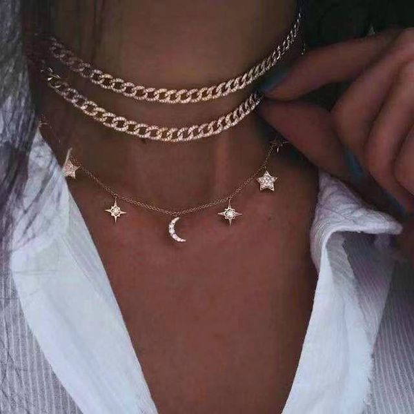 punk gold color thick chain choker for women rhinestone star moon pendant necklace layered chain collar 2020 fashion collier, Golden;silver
punk gold color thick chain choker for women rhinestone star moon pendant necklace layered chain collar 2020 fashion collier, Golden;silver