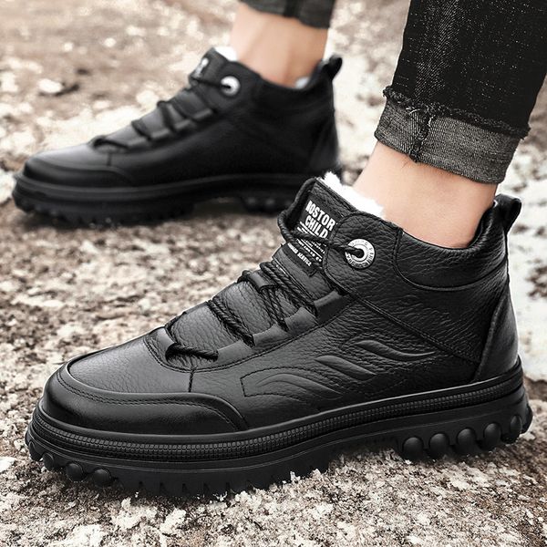men's ankle retro genuine leather plush winter snow for men lace up boots handmade shoes, Black
men's ankle retro genuine leather plush winter snow for men lace up boots handmade shoes, Black