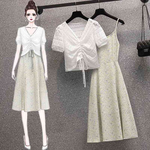 large size summer suit female summer korean version of the bohemian floral sling dress hollow drawstring two-piece suit, White
large size summer suit female summer korean version of the bohemian floral sling dress hollow drawstring two-piece suit, White