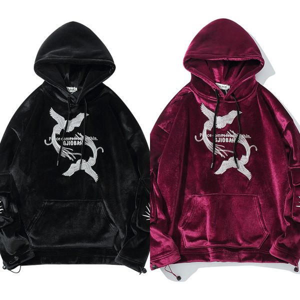 fashion phoenix embroidery loose plus velvet thick hooded men and women hip hop three-dimensional sleeve bag hoodie c0127, Black
fashion phoenix embroidery loose plus velvet thick hooded men and women hip hop three-dimensional sleeve bag hoodie c0127, Black