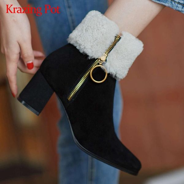 boots krazing pot winter warm snow sheep suede classic colors square toe thick high heel zipper elegant lady ankle l26, Black
boots krazing pot winter warm snow sheep suede classic colors square toe thick high heel zipper elegant lady ankle l26, Black
