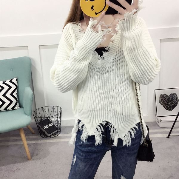 women's v-neck sweater fall winter 2020 hole fashion knitwear tassel fringed knitted sweatersweaterloose women's v-neck sweater fa, White;black
women's v-neck sweater fall winter 2020 hole fashion knitwear tassel fringed knitted sweatersweaterloose women's v-neck sweater fa, White;black