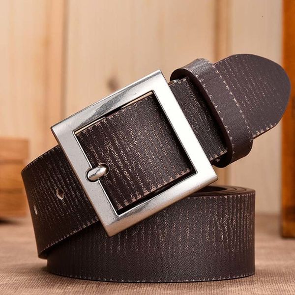 2021 new aoluola genuine leather cowhide pin buckle belts belt for male hnik, Black;brown