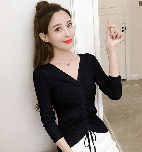 autumn knitted bottoming shirt v-neck slim women's pullover drawstring women sweater korean girls, White;black
autumn knitted bottoming shirt v-neck slim women's pullover drawstring women sweater korean girls, White;black