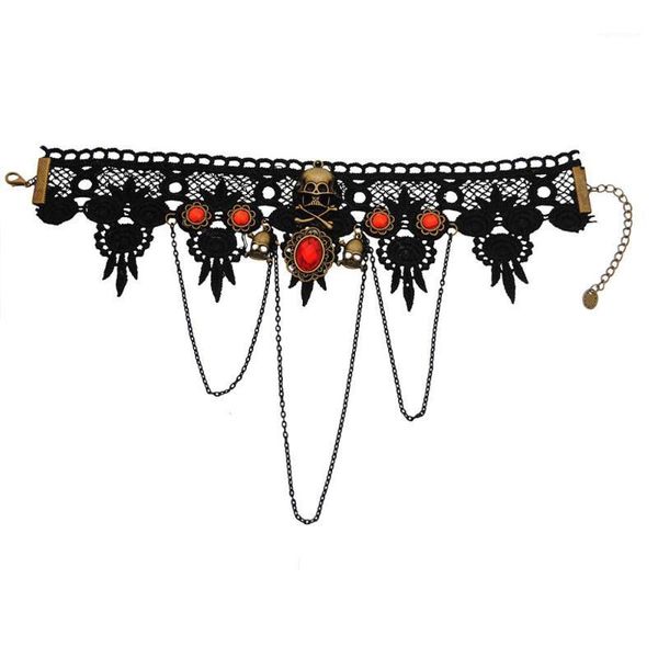 Lace Women's Choker skeleton skull Lace with red Glass embedded necklace Dull Black jewelry1, Silver
Lace Women's Choker skeleton skull Lace with red Glass embedded necklace Dull Black jewelry1, Silver